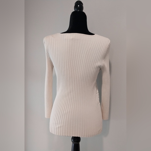 WR Size 6 Silk Blend Studded Faux Wrap Cream Long Sleeve Sweater - Picture 6 of 15